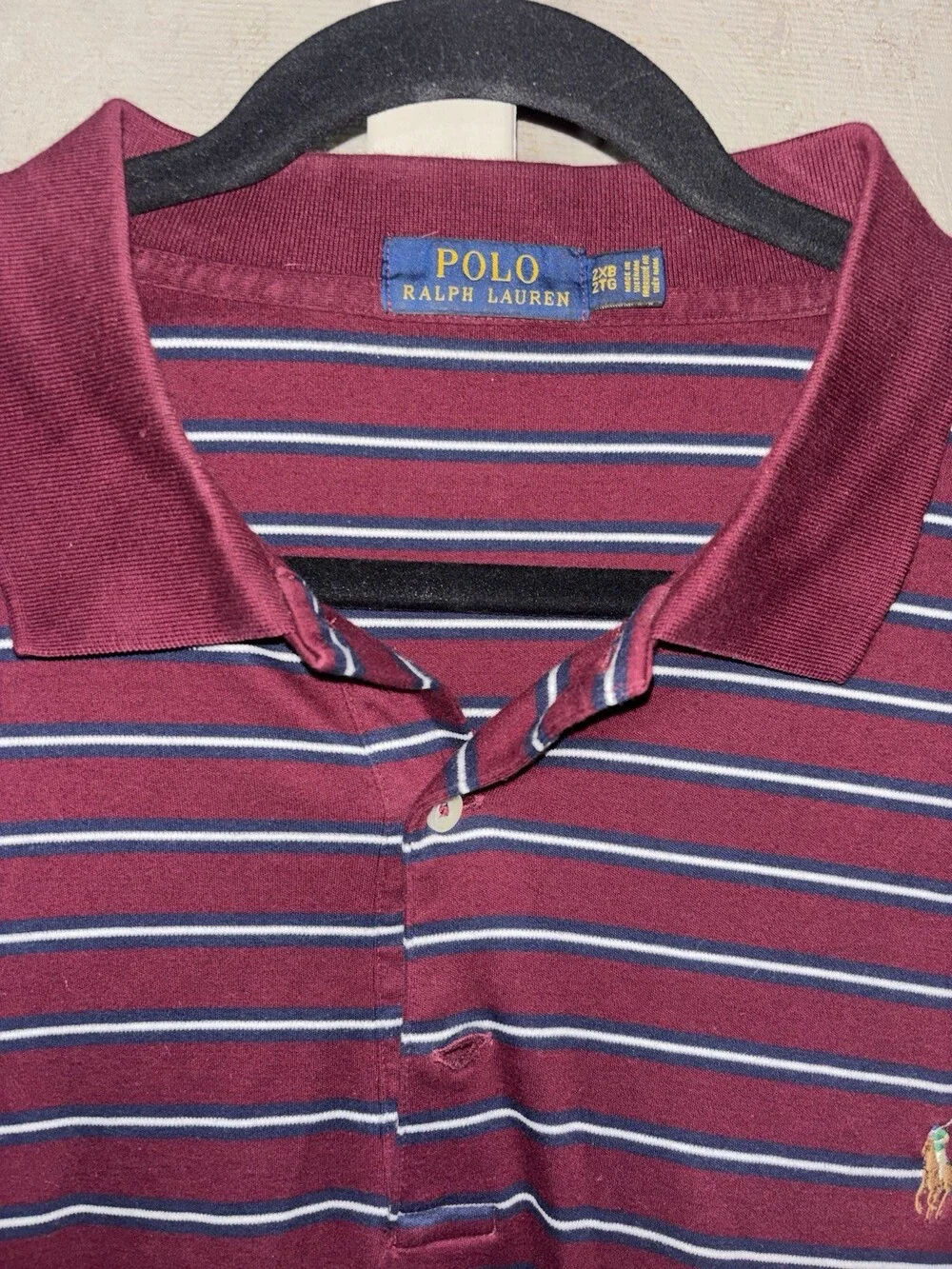 Vintage Ralph Lauren Polo Shirt Men's 2X-Large Burgundy Striped